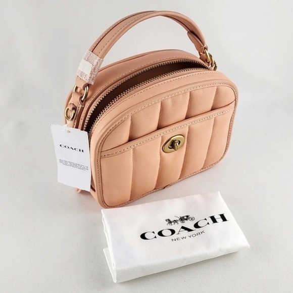 COACH Lunchbox Crossbody Leather Bag Top Handle Quilted Faded Blush - Picture 12 of 16